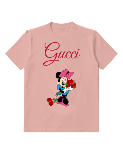 Blush Pink Minnie Mouse Holding Roses Graphic T-Shirt - front product view