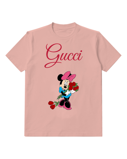Blush Pink Minnie Mouse Holding Roses Graphic T-Shirt - front product view