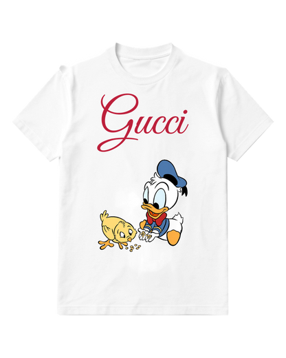 White Donald Duck Feeds Chick Seeds Graphic T-Shirt - front product view