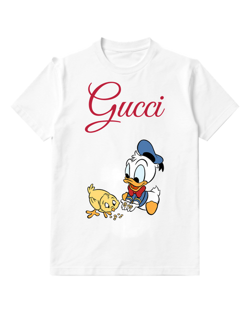 White Donald Duck Feeds Chick Seeds Graphic T-Shirt - front product view