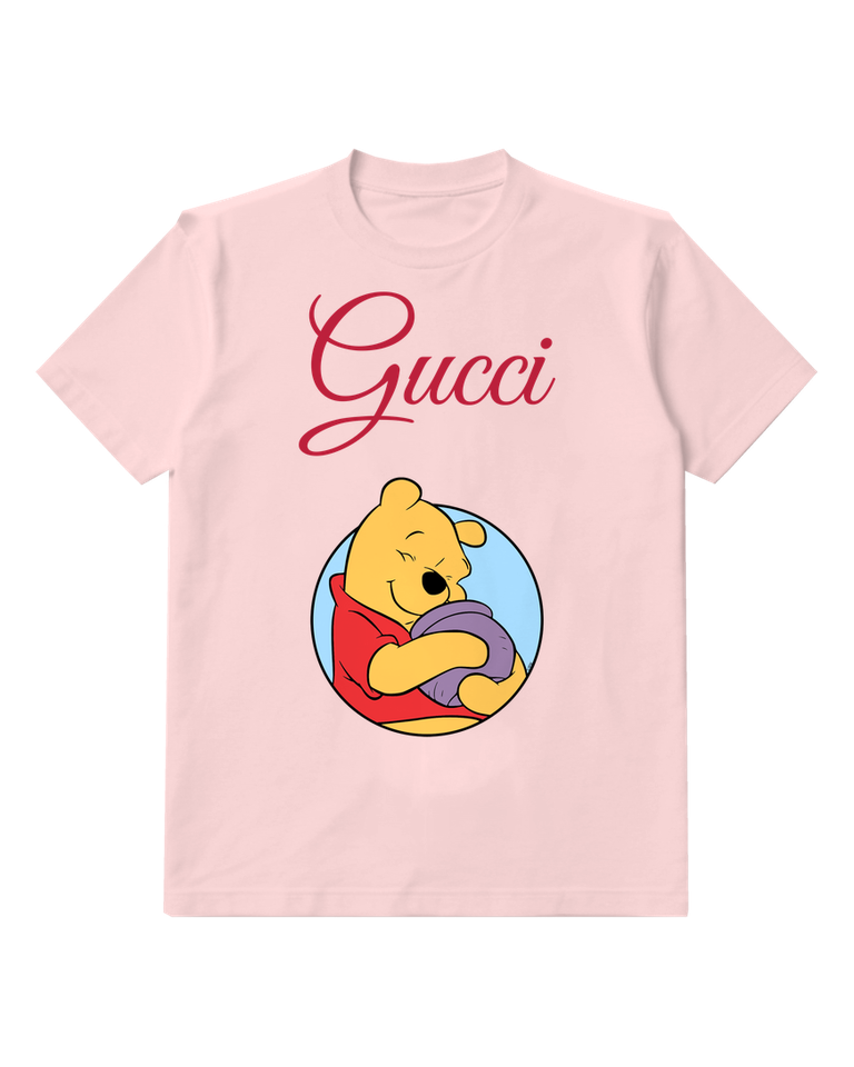 Blush Pink Winnie The Pooh Holding A Pot Graphic T-Shirt - front product view
