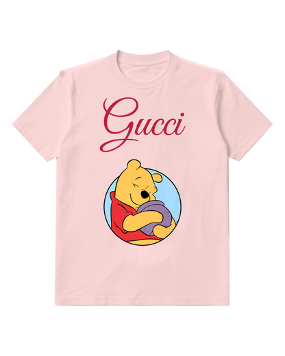 Blush Pink Winnie The Pooh Holding A Pot Graphic T-Shirt - front product view