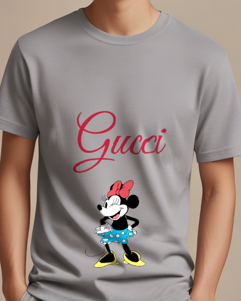 Gray Minnie Mouse Winking Cheerfully Graphic T-Shirt - model wearing view