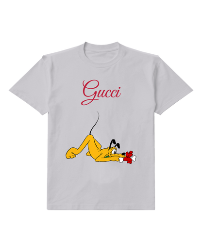 Light Gray Pluto Lying On Back Graphic T-Shirt - front product view