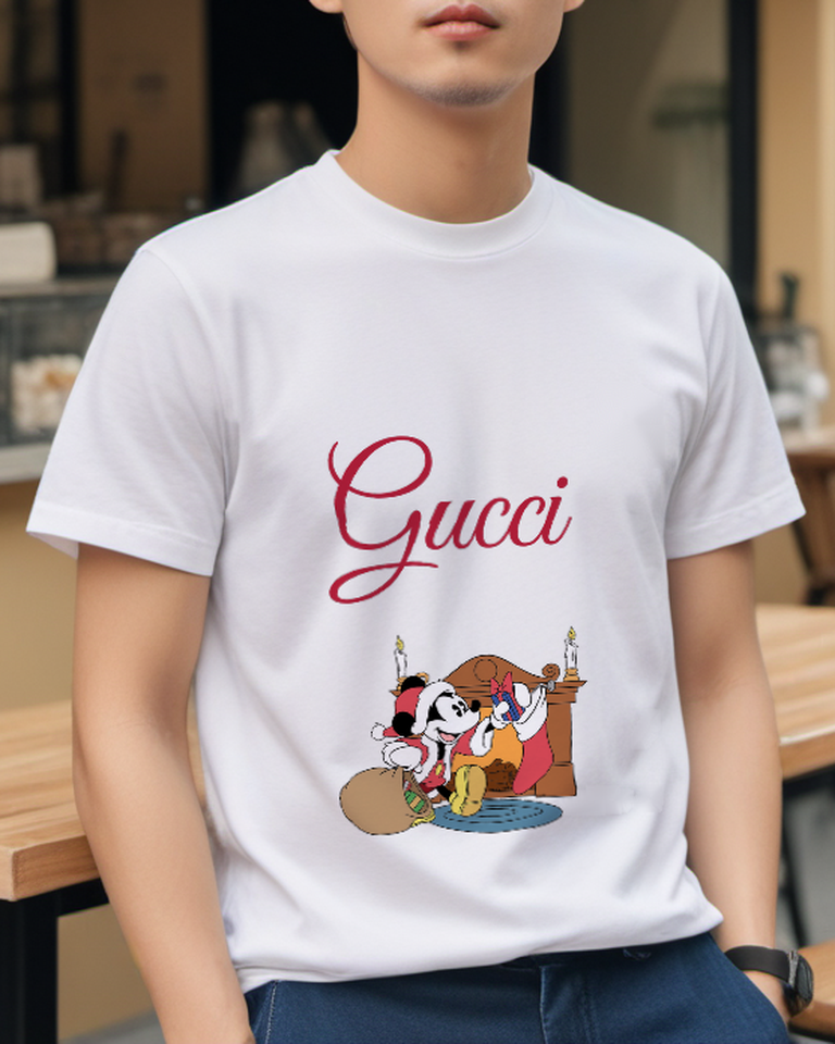 White Holiday Fireplace Mouse Graphic T-Shirt - styled view 4