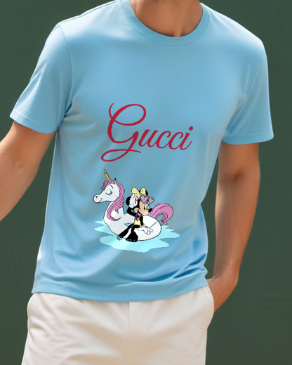Dusty Blue Minnie Mouse On Unicorn Float Graphic T-Shirt - model wearing view