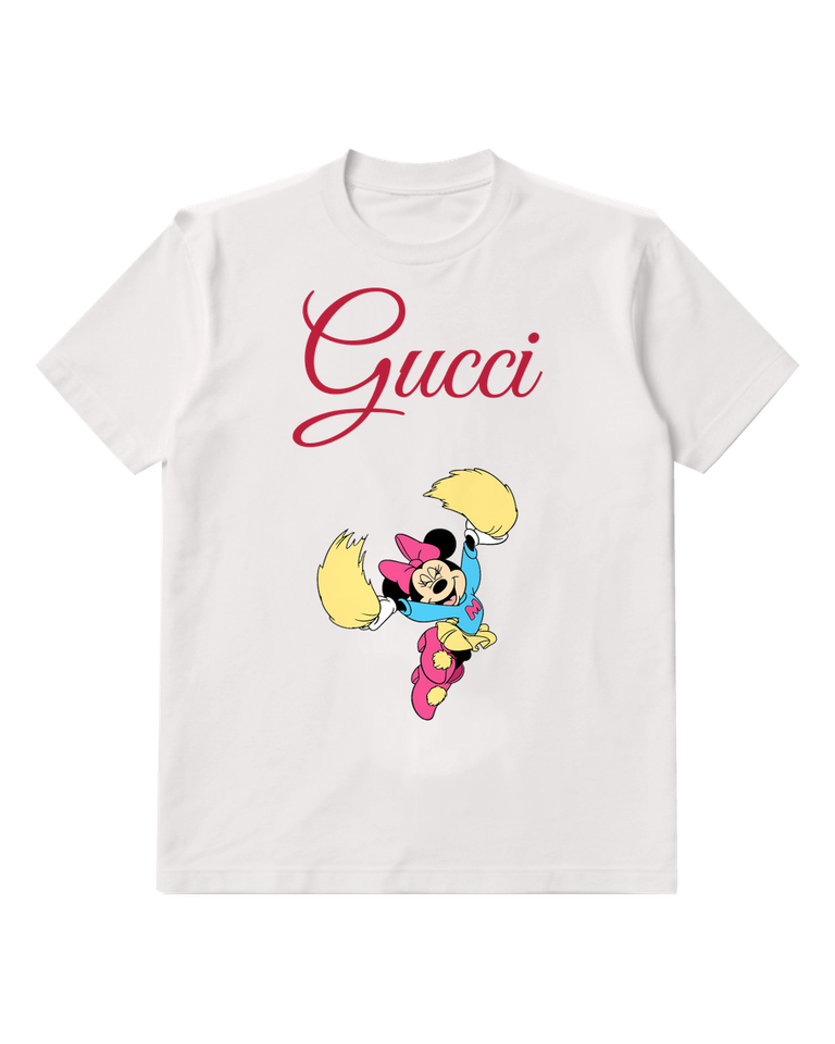 White Mouse Cheerleader Yellow Poms Graphic T-Shirt - front product view