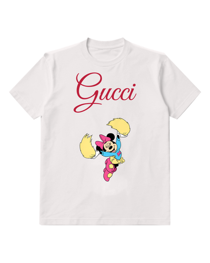 White Mouse Cheerleader Yellow Poms Graphic T-Shirt - front product view
