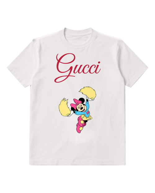 White Mouse Cheerleader Yellow Poms Graphic T-Shirt - front product view
