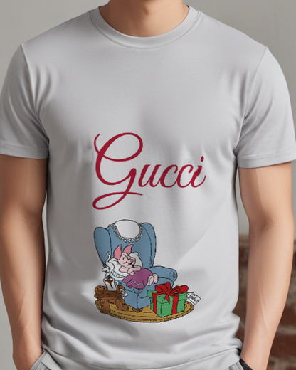 Light Gray Piglet Naps In Armchair Graphic T-Shirt - model wearing view