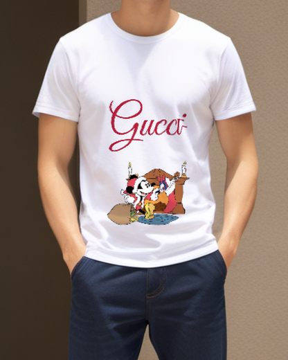 White Holiday Fireplace Mouse Graphic T-Shirt - styled view 2