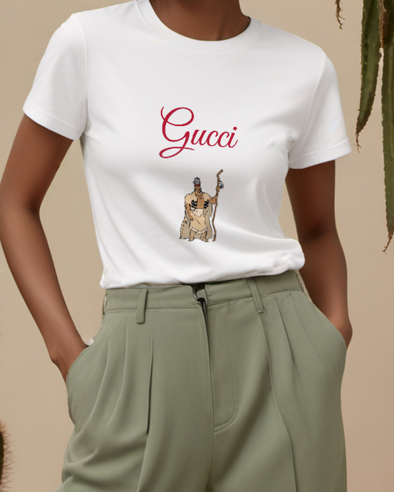 White Crowned Elder With Tall Staff Graphic T-Shirt - model wearing view