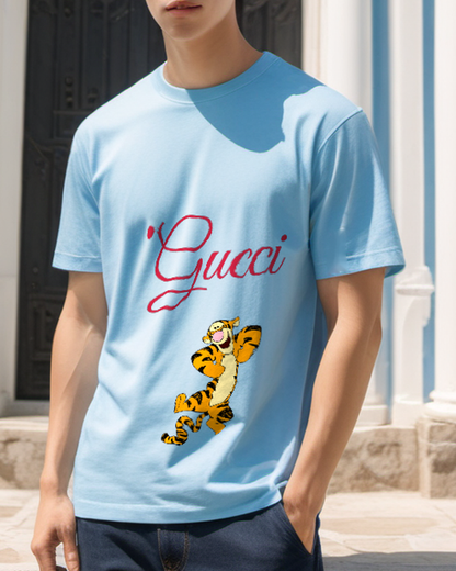 Sky Blue Dancing Striped Tiger Graphic T-Shirt - styled view 3