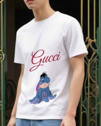 White Seated Blue Donkey Graphic T-Shirt - styled view 5