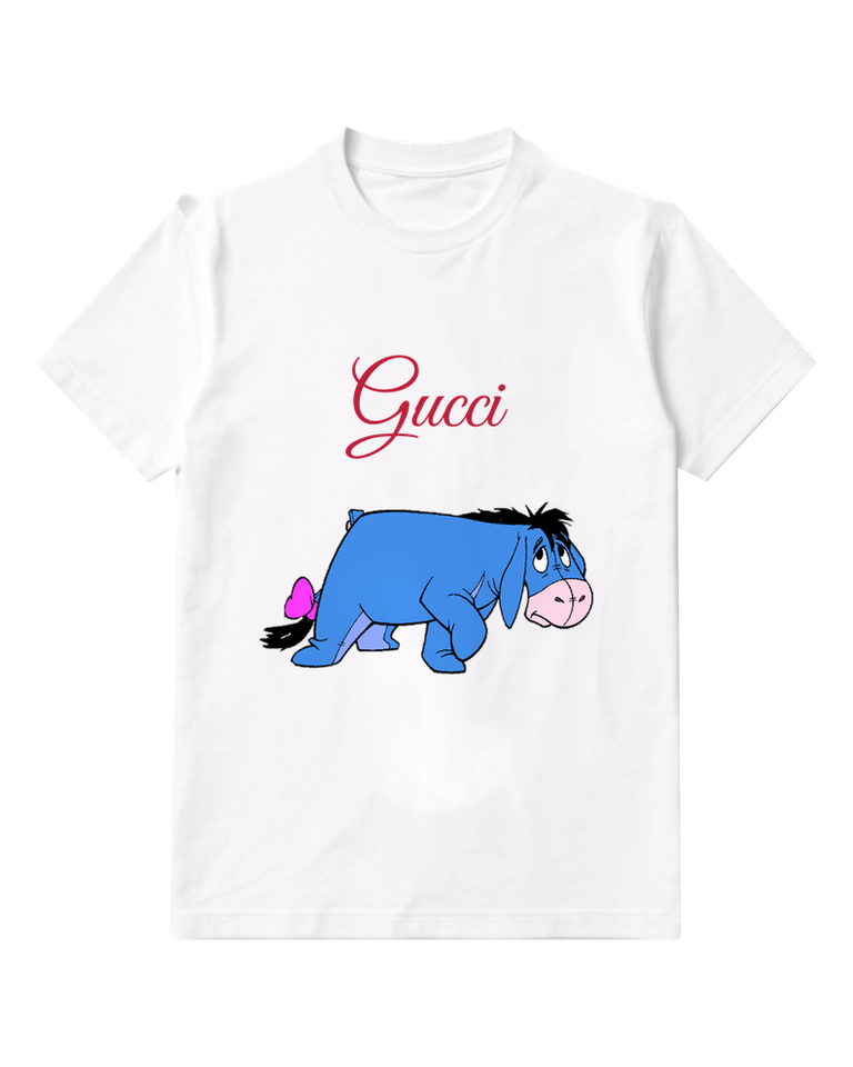 White Eeyore Blue Horse Walking Backward Graphic T-Shirt - front product view
