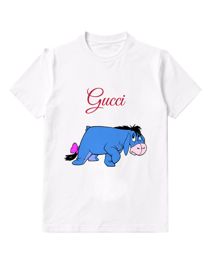 White Eeyore Blue Horse Walking Backward Graphic T-Shirt - front product view