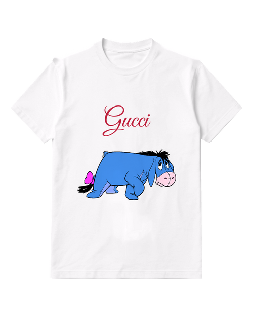 White Eeyore Blue Horse Walking Backward Graphic T-Shirt - front product view