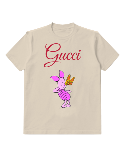 Ivory Piglet Sniffs Butterfly Graphic T-Shirt - front product view