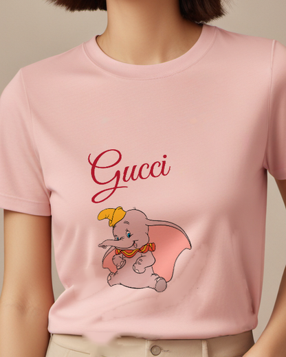 Blush Pink Baby Elephant Sitting With Cape Graphic T-Shirt - model wearing view