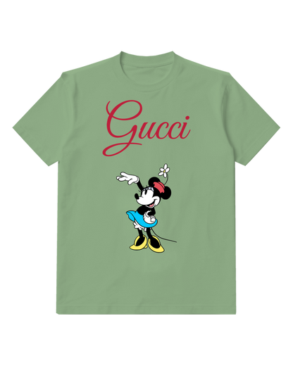 Sage Green Minnie Mouse Waving Cheerfully Graphic T-Shirt - front product view
