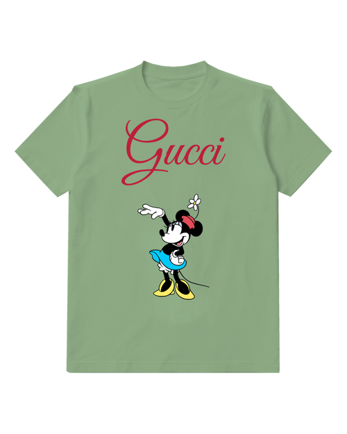Sage Green Minnie Mouse Waving Cheerfully Graphic T-Shirt - front product view