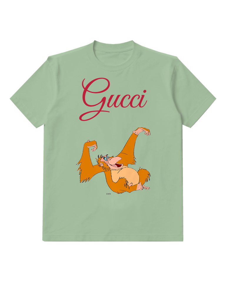 Sage Green Louie Swinging Joyfully In Air Graphic T-Shirt - front product view