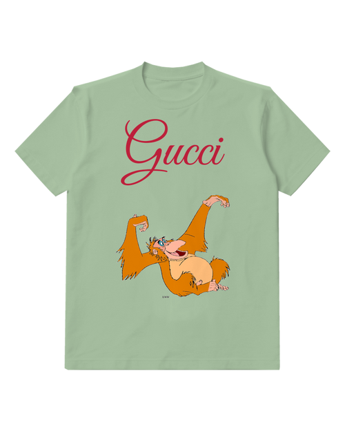 Sage Green Louie Swinging Joyfully In Air Graphic T-Shirt - front product view