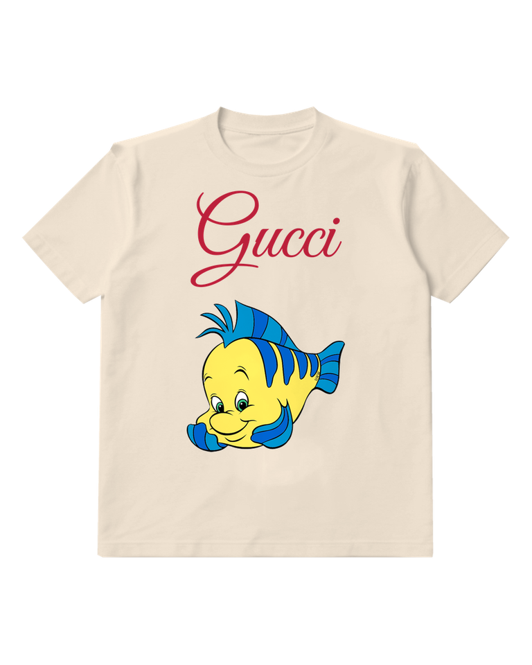 Ivory Smiling Striped Yellow Fish Graphic T-Shirt - front product view
