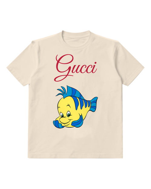 Ivory Smiling Striped Yellow Fish Graphic T-Shirt - front product view