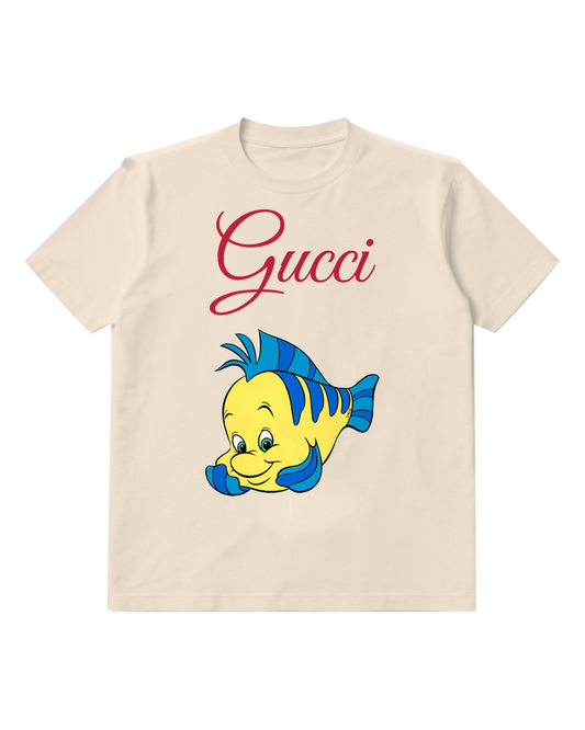 Ivory Smiling Striped Yellow Fish Graphic T-Shirt - front product view