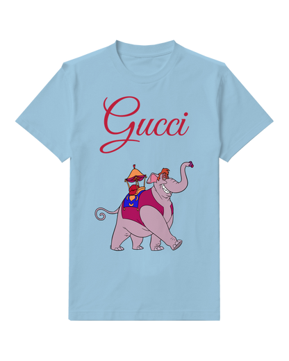 Sky Blue Pink Elephant Rider Graphic T-Shirt - front product view