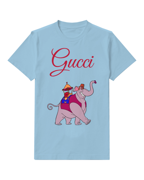 Sky Blue Pink Elephant Rider Graphic T-Shirt - front product view