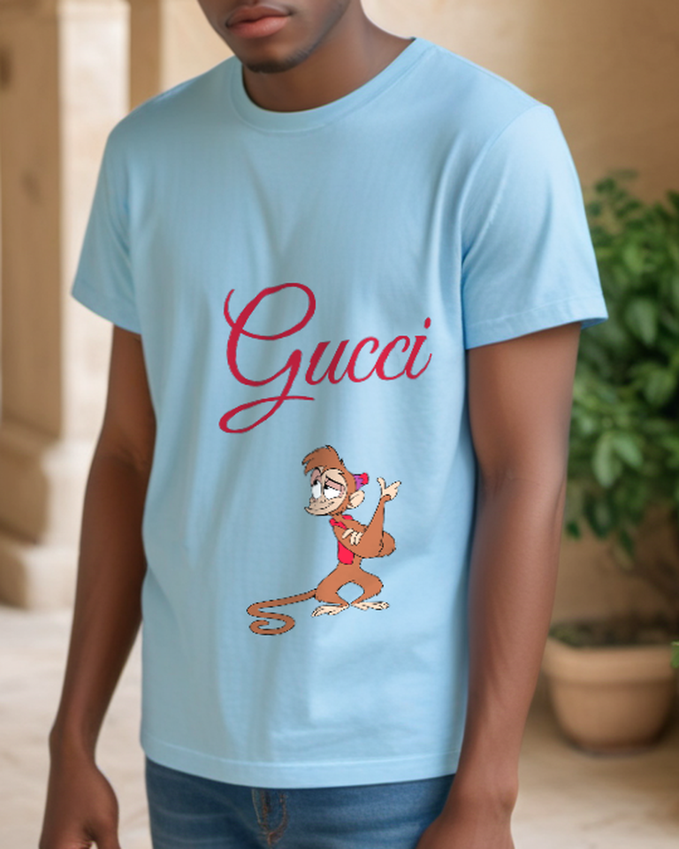 Sky Blue Waving Vest Monkey Graphic T-Shirt - styled view 4