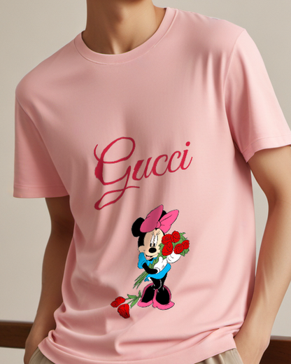 Blush Pink Minnie Mouse Holding Roses Graphic T-Shirt - model wearing view