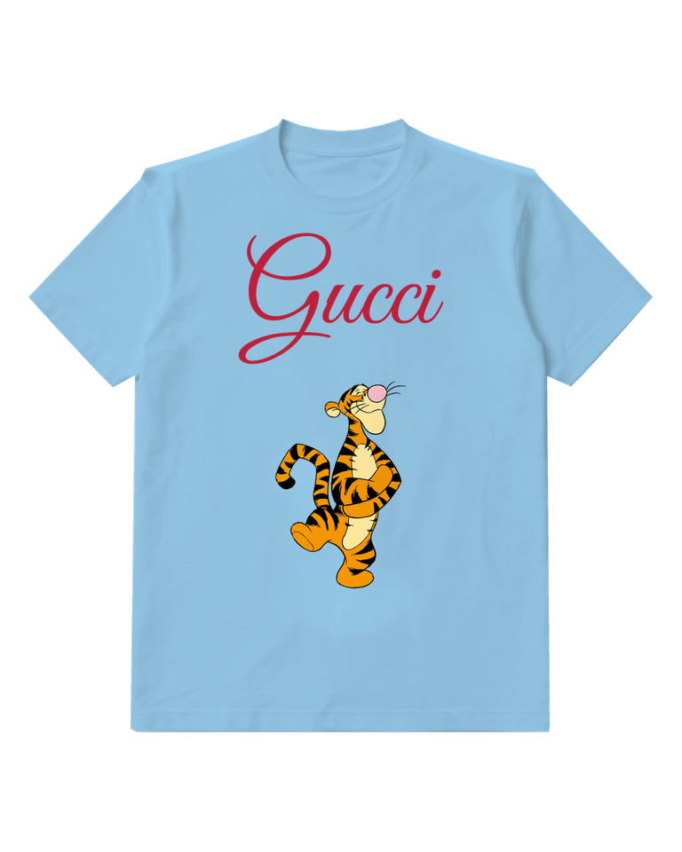 Sky Blue Tigger Character Standing On One Leg Graphic T-Shirt - front product view