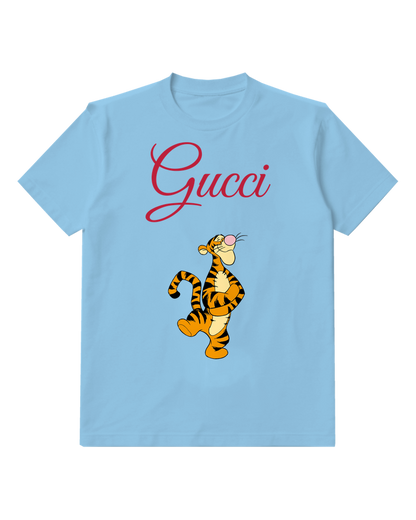 Sky Blue Tigger Character Standing On One Leg Graphic T-Shirt - front product view