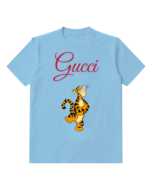 Sky Blue Tigger Character Standing On One Leg Graphic T-Shirt - front product view