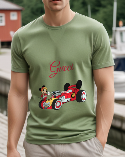 Sage Green Red Racing Car Mouse Graphic T-Shirt - styled view 4