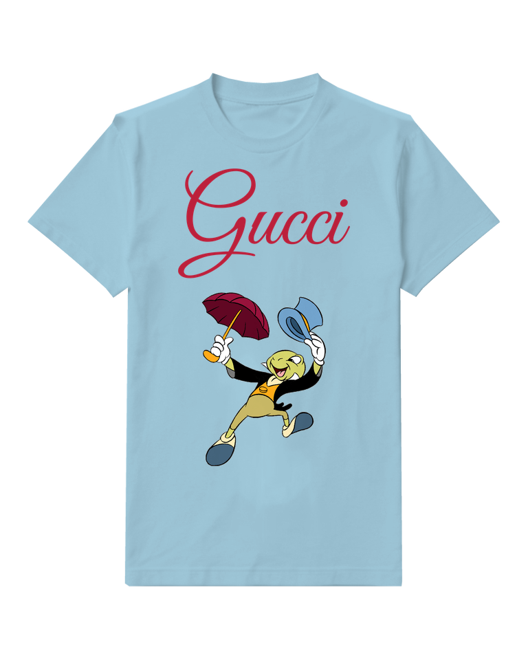 Sky Blue Jiminy Cricket Dancing Joyfully Graphic T-Shirt - front product view