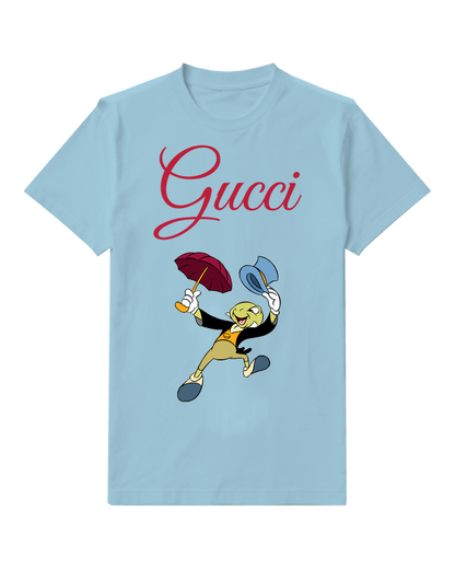Sky Blue Jiminy Cricket Dancing Joyfully Graphic T-Shirt - front product view