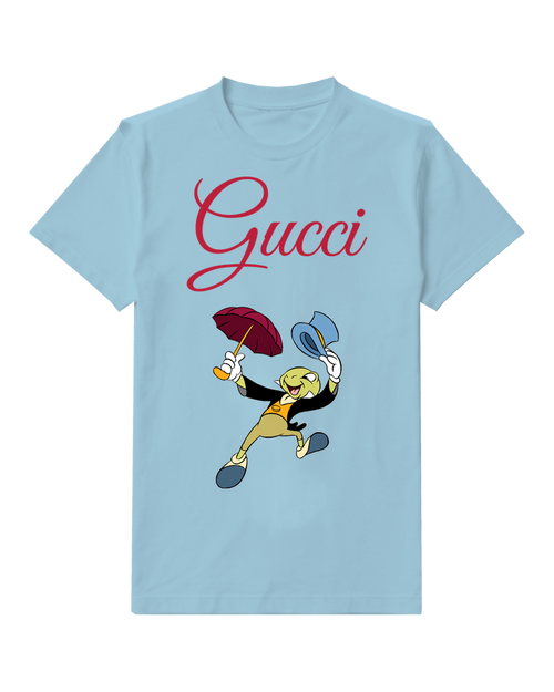 Sky Blue Jiminy Cricket Dancing Joyfully Graphic T-Shirt - front product view