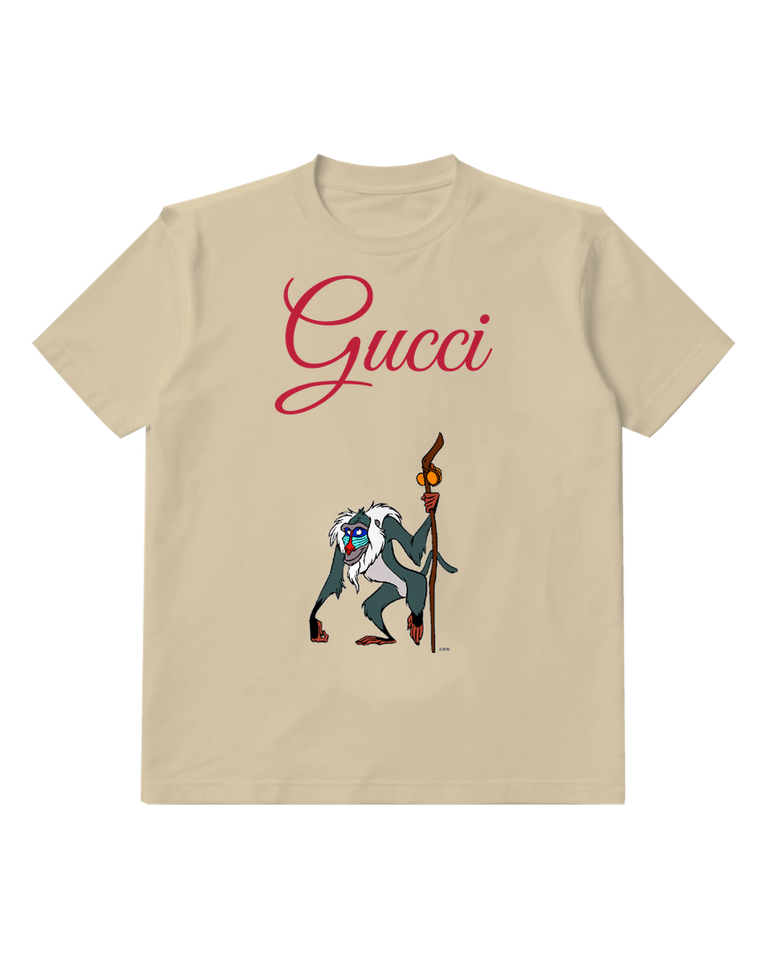 Beige Rafiki Holding Staff With Fruit Graphic T-Shirt - front product view