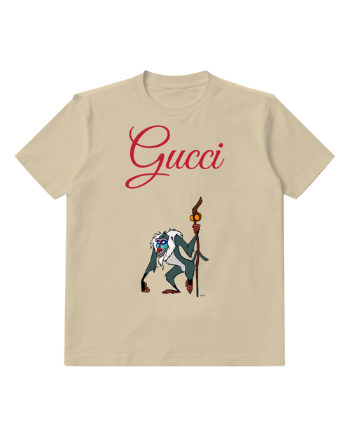 Beige Rafiki Holding Staff With Fruit Graphic T-Shirt - front product view