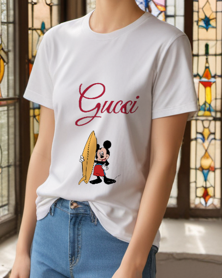 Light Gray Surfboard Mouse Graphic T-Shirt - styled view 2