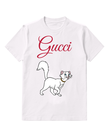 White White Cat In Playful Stance Graphic T-Shirt - front product view