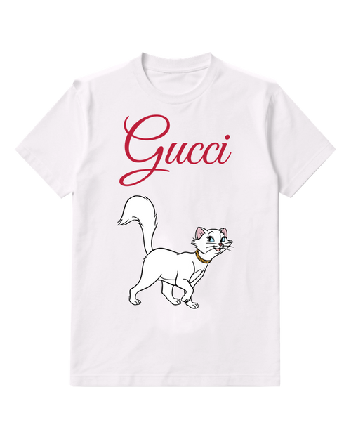White White Cat In Playful Stance Graphic T-Shirt - front product view