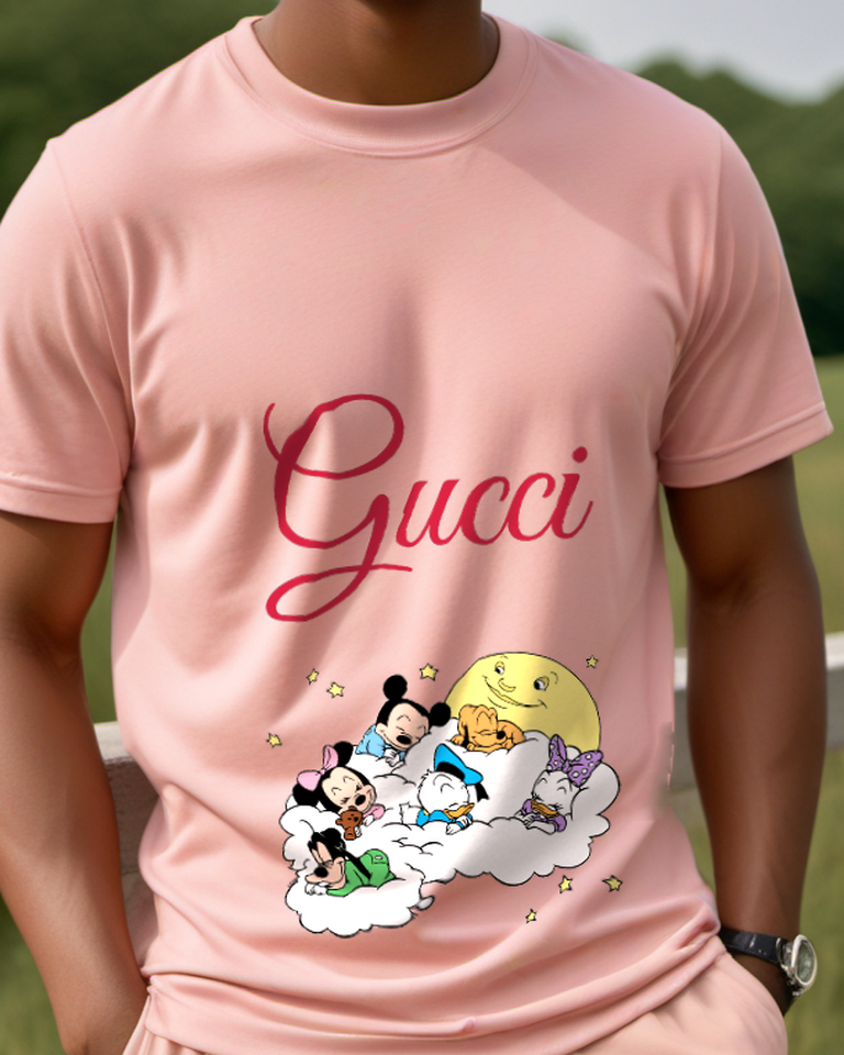 Blush Pink Sleeping Friends Moon Cloud Graphic T-Shirt - model wearing view