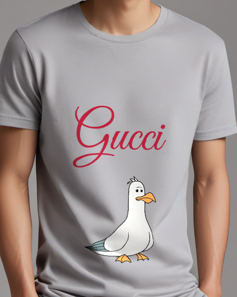 Light Gray Standing White Goose Graphic T-Shirt - model wearing view