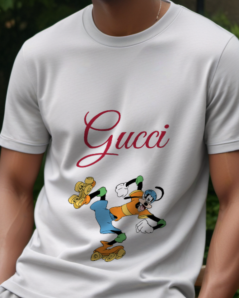Light Gray Goofy Rollerskating Energetically Graphic T-Shirt - model wearing view