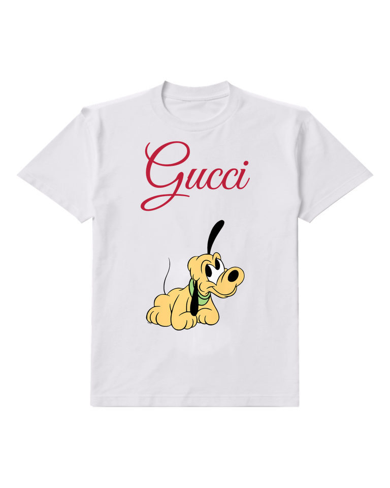 White Yellow Puppy Crouched Graphic T-Shirt - front product view
